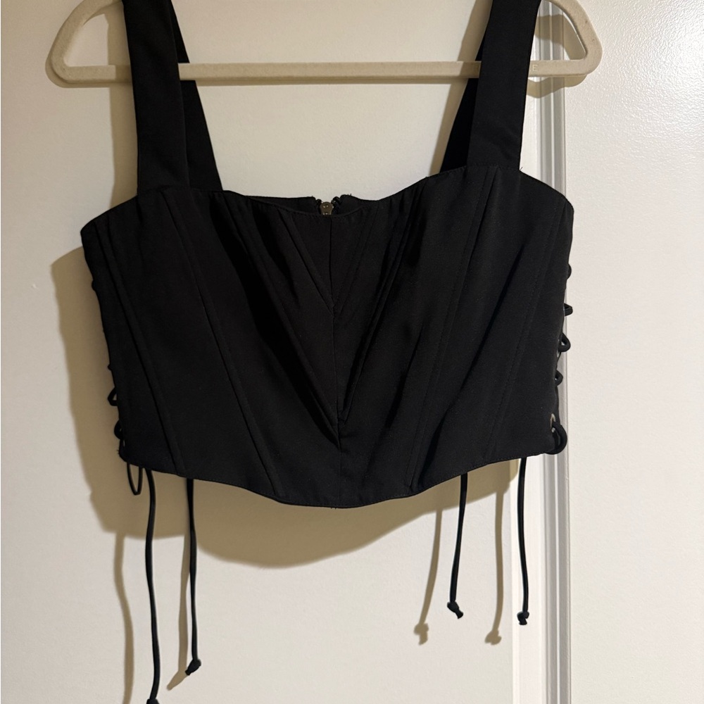 Black Corset Crop Top with Wide Straps